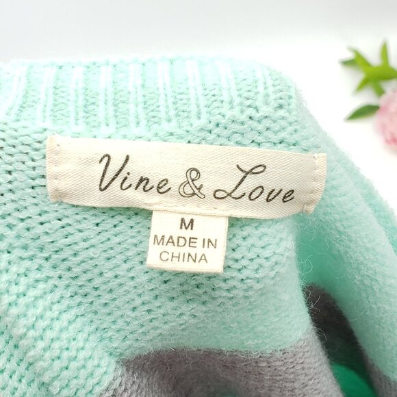 Vine & Love Striped Sweater Women's M Mint Green Gray Oversize Cozy Academia - Picture 2 of 7